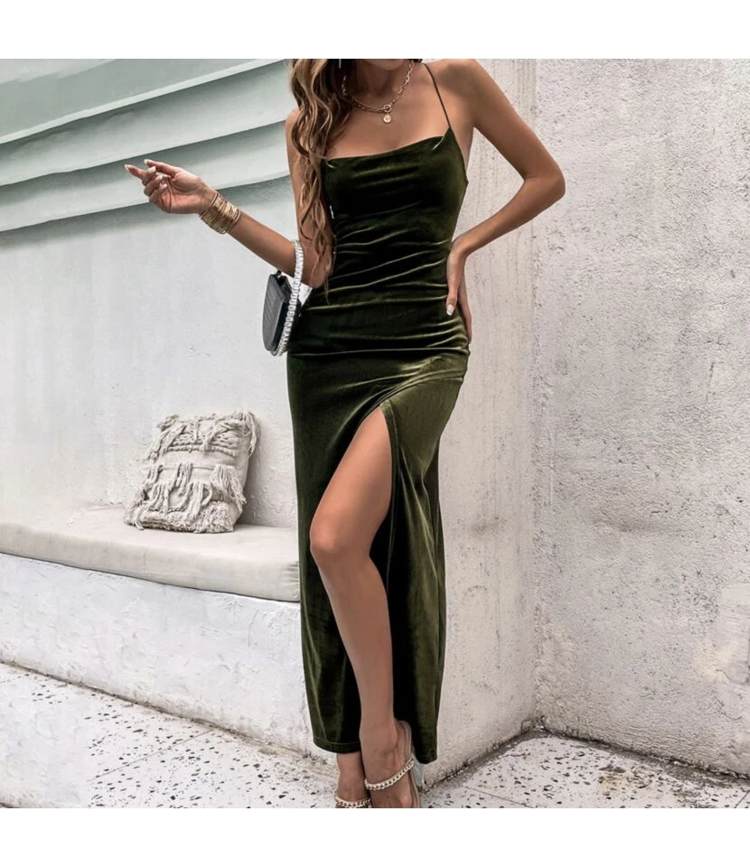 Women Fashion Sleeveless Halterneck Backless Slit Hem Wholesale Bodycon Dresses SD204257 3 Women Fashion Sleeveless Halterneck Backless Slit Hem Wholesale Bodycon Dresses SD204257 - Image 3