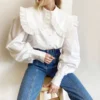 Fashion Doll Collar Tops Single-Breasted Solid Color Loose Wholesale Womens Long Sleeve T Shirts STN560920