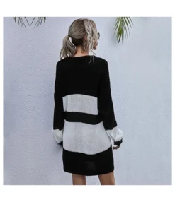 Wholesale Women Clothing Splicing Striped Sweater Dresses SJ210043