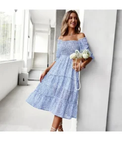 Sexy Off Shoulder Floral Midi Swing Dress High Waist Petal Sleeve Slim Vacation Wholesale Dresses SDN560630 -Dress Sales Store 68a3daa9 ef41 4518 ae1d 5dea9195bf24 6781b900b17da53de5e4b22267fdbfd2