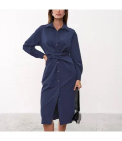 Long Sleeve Mid-Length Casual Waist Temperament Shirtdress Wholesale Shirt Dresses N5323021400229