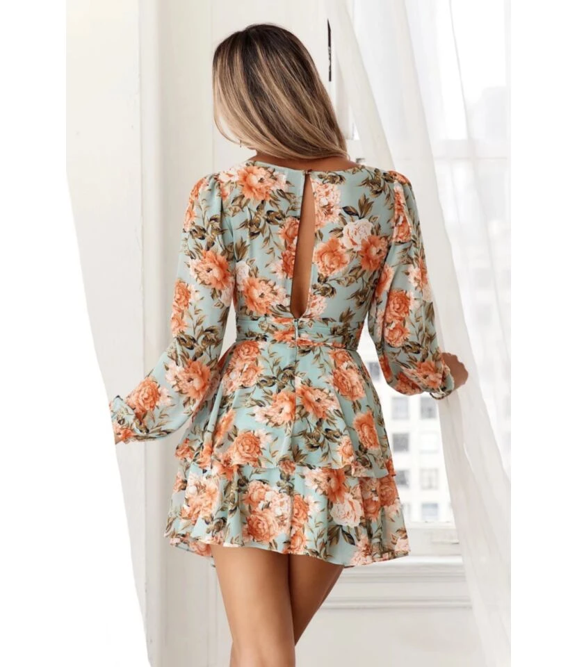 Floral Print Deep-V Lantern Sleeve Open Back High Waist Double Ruffle Dress Chic Wholesale Dresses SDN533019 6 Floral Print Deep-V Lantern Sleeve Open Back High Waist Double Ruffle Dress Chic Wholesale Dresses SDN533019 - Image 6