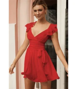 Sexy Deep V Ruffles Sleeve Dress Solid Color Lace-Up Backless Wholesale Dresses SDN560229 -Dress Sales Store 6f3a3148 bc91 4134 8112 296d71ae30bb 3ec3a622176420a30f154f30f61bc7b8