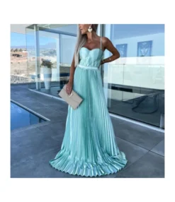 Temperament Mopping Sling Satin Zipper Pleated Party Dress Wholesale Dresses N46723032800112