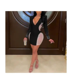 Deep V Neck Rhinestone Mesh Patchwork Bodycon Evening Dress SD030554 -Dress Sales Store 70d77027 145a 4b16 80f0 935fc8d58f92 C3DD087575D4EB6FAD5E82BE67E6EA38