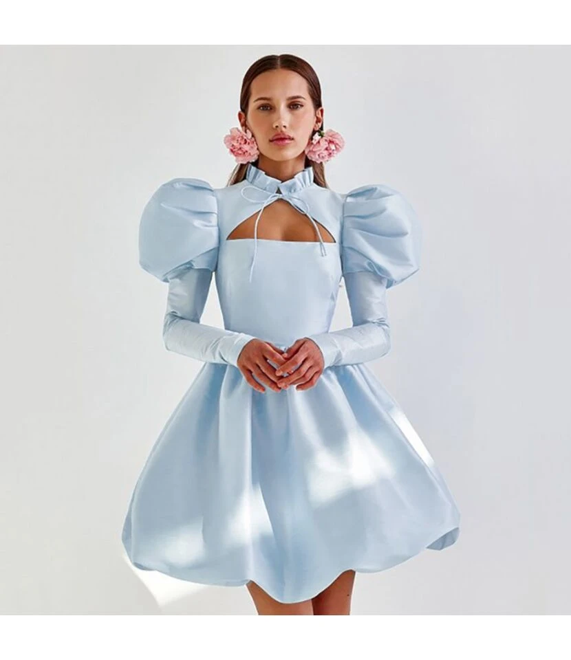 Bandage Puff Sleeve Solid Color Niche Bud Princess Dress Wholesale Dresses SDV463726 1 Bandage Puff Sleeve Solid Color Niche Bud Princess Dress Wholesale Dresses SDV463726