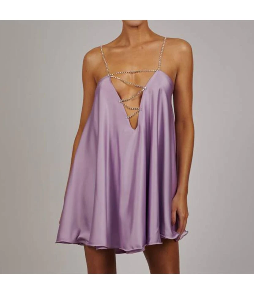 Solid Color Rhinestone Chain Sundresses Sling V-Neck Open Back Satin Dress Party Sexy Wholesale Mini Dresses SDN532986 1 Solid Color Rhinestone Chain Sundresses Sling V-Neck Open Back Satin Dress Party Sexy Wholesale Mini Dresses SDN532986