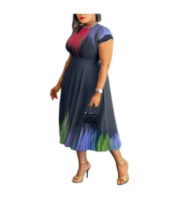 Round Neck Short Sleeve Printed Pleated Dresses Wholesale Womens Clothing N3823103000062 -Dress Sales Store 7733bed4214e47c29546b0b6011ec758 5