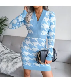 Knitted Dress Lady Wholesale Houndstooth Fashion SD162182