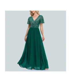 Short Sleeve Sequin Chiffon Swing Party Prom Evening Dress Wholesale Maxi Dresses SDN535279