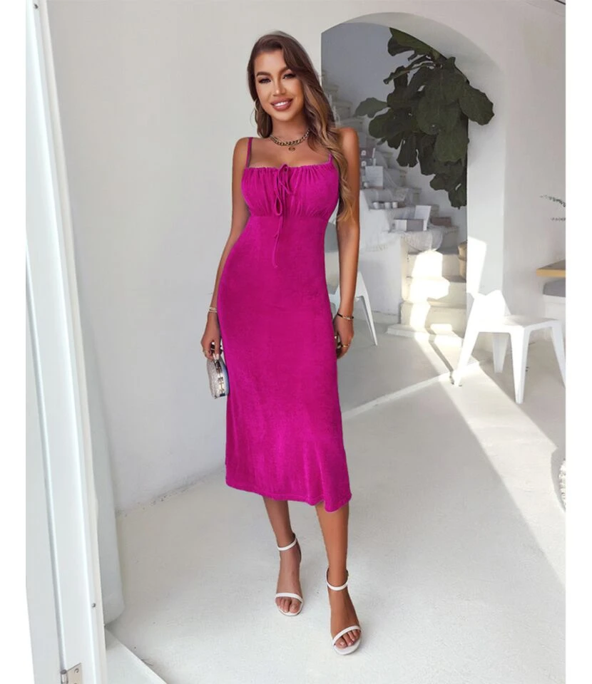 Sexy Suspender Midi Dress Solid Color Backless Slim Lace Up Wholesale Dresses SDN560291 7 Sexy Suspender Midi Dress Solid Color Backless Slim Lace Up Wholesale Dresses SDN560291 - Image 7