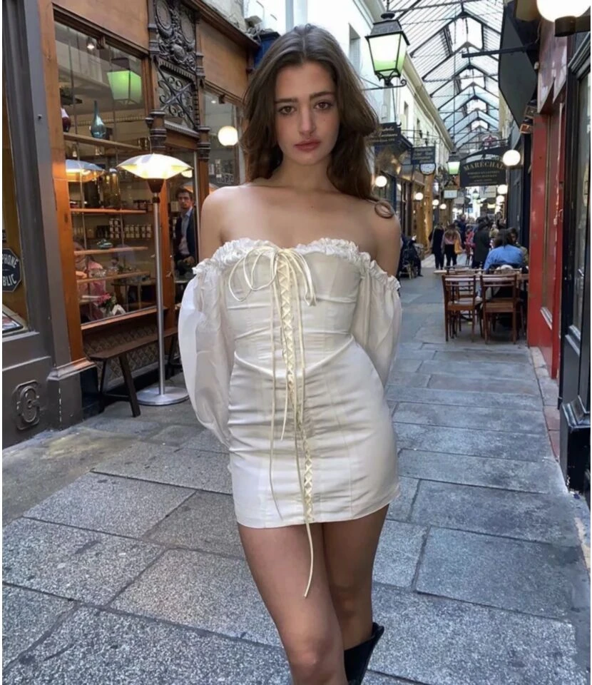 White Square Neck Off Shoulder Vintage Tie-Up Puff Sleeves Bodycon Dress Chic Wholesale Mini Dresses SDN533024 3 White Square Neck Off Shoulder Vintage Tie-Up Puff Sleeves Bodycon Dress Chic Wholesale Mini Dresses SDN533024 - Image 3