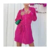 Fashion Long Sleeve Tie-Up Waist Pleated Shirtdress Wholesale Shirt Dresses SDN538370