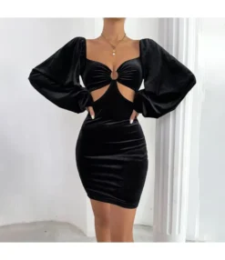 Women Bell Sleeve Deep V Neck Hollow Out Wholesale Bodycon Dresses SDN580816