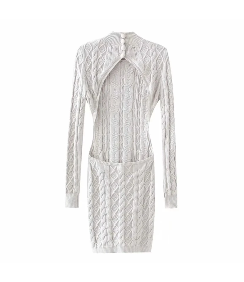 Knitting Sexy Bodycon Solid Backless Full Sleeve Mini Dress ST080012 4 Knitting Sexy Bodycon Solid Backless Full Sleeve Mini Dress ST080012 - Image 4