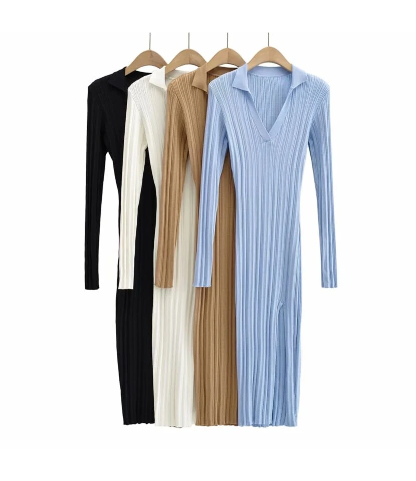Bodycon Slit Full Sleeve Solid Ribbed Midi Dress SD080009 1 Bodycon Slit Full Sleeve Solid Ribbed Midi Dress SD080009