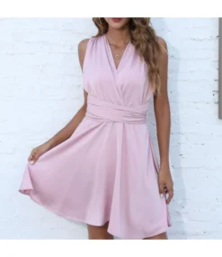 Sexy V-Neck Lace-Up Sleeveless Dress Loose Solid Color Backless Wholesale Dresses SDN560670