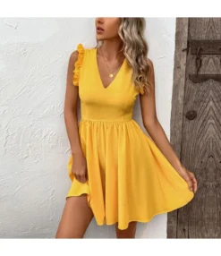 Backless Wooden Ears Sleeveless V-Neck Solid Color Dress Wholesale Dresses N4623041000136 -Dress Sales Store 8bf4ca4967cd4b7d8744afe200f1700d 4