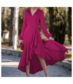 Irregular Ruffled Fashionable Long-Sleeved V-Neck Maxi Dress Wholesale Dresses SDV464122