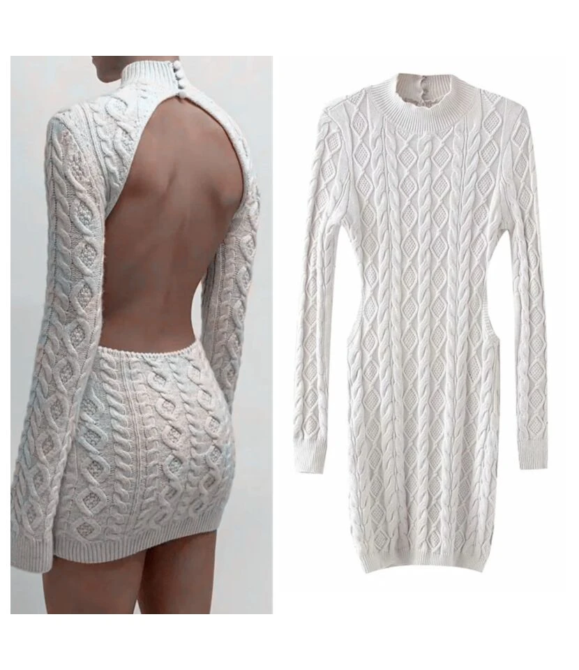 Knitting Sexy Bodycon Solid Backless Full Sleeve Mini Dress ST080012 1 Knitting Sexy Bodycon Solid Backless Full Sleeve Mini Dress ST080012