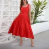 Women Strappy Sleeveless Big Swing Solid Color Wholesale Red Dresses SDN580812