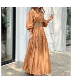 Long-Sleeve Stand-Up Collar Midi Polka-Dot Print Swing Dress Wholesale Maxi Dresses SDN539732