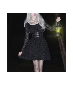 Dark Temperament Bat Jacquard Bell Sleeve A Swing Dress Wholesale Dresses Without Belt N46923031300022