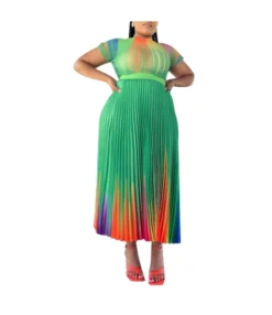 Colorful Round Neck Short Sleeve Printed Pleated Dress Wholesale Womens Clothing N3823103000109 -Dress Sales Store 993f93545b1d41dbb0e1b0ad0127ee29 5