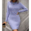 Stylish Inter-Colour Striped Round Neck Mid-Length Knitted Dress Wholesale Dresses N5923082600024