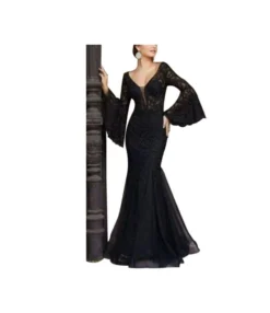 Sexy V-Neck Lace Embroidery Fishtail Slim Evening Dresses Wholesale Dresses N5923081800027