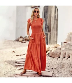 Pleated Solid Color Elegant Round Neck Dress Wholesale Dresses N4623041200018 -Dress Sales Store O1CN010g6q1P1ND4lAzivMJ 2425141535 0 cib 4