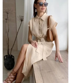 Elegant Solid Color Short Sleeve Single-Breasted Lapel Long Shirt Dress With Waistband Wholesale Dresses N5323032800057 -Dress Sales Store O1CN011SKXdi2GztrUVwqGY 2212501819087 0 cib