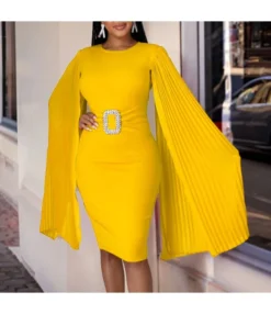 Sexy Solid Color Cape Style Metallic Waistband Hip Wrap Dress Wholesale Dresses N5923080800082