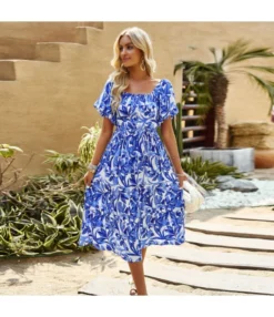 Elegant Botanical Floral Full Print Bubble Sleeve Square Neck Long Dress Wholesale Dresses V5923041200043 -Dress Sales Store O1CN012TRJcU1ND4n8MN2Ec 2425141535 0 cib 4