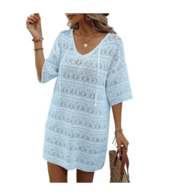Casual Short-Sleeved V-Neck Hollow Vacation Beach Sunscreen Dress Wholesale Dresses V5923051300042 -Dress Sales Store O1CN012U0pGZ1KExZqDe0dT 3418581133 0 cib 4