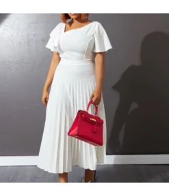 Temperament Solid Color Waist Thin Ruffle Short-Sleeved Pressed Pleated Dress Wholesale Dresses N5323032800165 -Dress Sales Store O1CN014Xxe6I26UcaWA0FyO 4225457665 0 cib