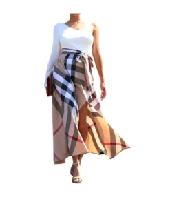 One Shoulder Printed Slit Dress Plaid Wholesale Womens Clothing N3823103000091