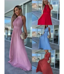 Elegant Solid Colour Sleeveless Hanging Neck Pleated Big Pendulum Dress Wholesale Dresses N5923090100072 -Dress Sales Store O1CN0167xhlJ1UK8CLIlM1y 2099122498 0 cib