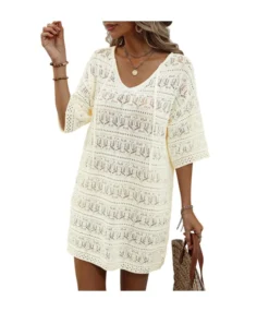 Casual Short-Sleeved V-Neck Hollow Vacation Beach Sunscreen Dress Wholesale Dresses V5923051300042 -Dress Sales Store O1CN017IG2SO1KExZsORJNG 3418581133 0 cib 4