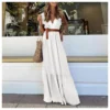V-Neck Lace Pleated Sleeveless Flowy Dress Wholesale Dresses N462303280017224
