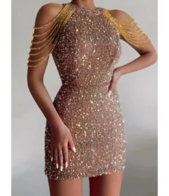 Sexy Hanging Neck Crystal Tassel Sequins Mid Waist Hipster Evening Gowns Wholesale Dresses N5923091300013