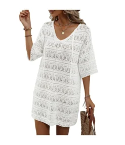 Casual Short-Sleeved V-Neck Hollow Vacation Beach Sunscreen Dress Wholesale Dresses V5923051300042 -Dress Sales Store O1CN019gkURf1KExZpVlmnr 3418581133 0 cib 4