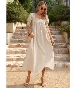 Elegant Flower Petal Sleeve Solid Color Square Neck Long Dress Wholesale Dresses V5923041200032 -Dress Sales Store O1CN01B1kTG91ND4mybRGq9 2425141535 0 cib