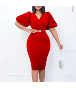 Fashion Bubble Sleeve V-Neck Hip Pencil Dress Wholesale Dresses N5923080800072 -Dress Sales Store O1CN01C3r9IU26UchgBOHhs 4225457665 0 cib 6