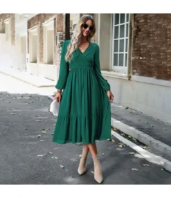 Elegant Solid Color V-Neck Bubble Sleeve Long Dress Wholesale Dresses N5923081800003 -Dress Sales Store O1CN01Gry3kY1ND4pKoFxMg 2425141535 0 cib 4