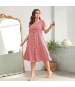 Wholesale Plus Size Clothing V-Neck Waistline Hem Short-Sleeved Dress V5923042600011 -Dress Sales Store O1CN01HMS1ep1aD9rjgLwIf 2215565203295 0 cib