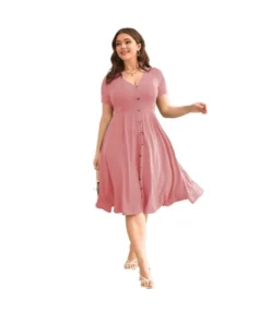 Wholesale Plus Size Clothing V-Neck Waistline Hem Short-Sleeved Dress V5923042600011 -Dress Sales Store O1CN01IAGpti1aD9rn15mxq 2215565203295 0 cib