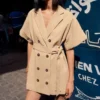 Button-Down Short-Sleeve Belt Commuter Loose Suit Dress Wholesale Dresses N4623070600032