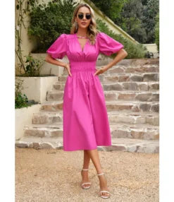 Temperament Short-Sleeved V-Neck Waist-Skimming Solid Color Long Dress Wholesale Dresses V5923041200030 -Dress Sales Store O1CN01Lr9CAz1ND4mtFKvMq 2425141535 0 cib