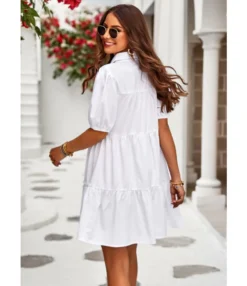Solid Color Casual Lapel Puff Short Sleeve Smocked Dress Wholesale Dresses N5323032300139 -Dress Sales Store O1CN01M2dcN91ND4ksUbOJP 2425141535 0 cib